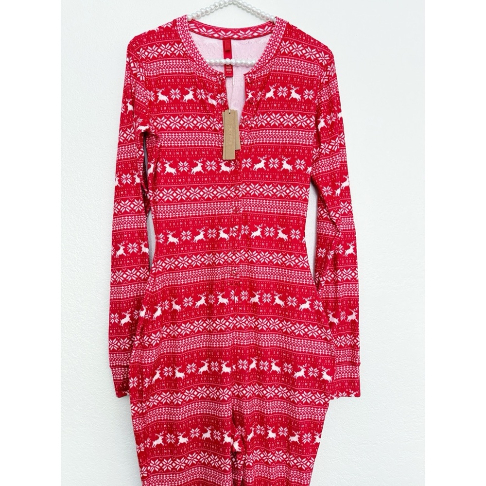 SKIMS Logo Plush Pointelle Henley Pajama Jumpsuit | Sz L - Picture 2 of 5